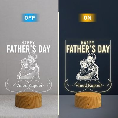 Happy Father's Day Photo night lamp with Warm White Light Customized with Photo Name Dad Gift for Daughter & Son Happy Fathers Day Gift for Dad